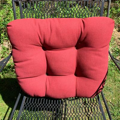 LOT 9 P: Wrought Iron Patio Set w/ Seat Cushions, Sun Shade Umbrella, & Cement Umbrella Stand