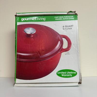 LOT 23B: Gourmet Living Cast Iron Porcelain Enamel Dutch Oven w/ Box