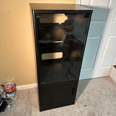 LOT 28B: CD Tower & Glass Door Media Console