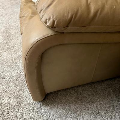 LOT 29B: Tan Leather Sofa w/ Throw Pillows