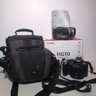 LOT 48B: Canon PowerShot SX20IS Digital Camera, Canon HG10 HD Camcorder w/ Remote, Charger & Manual & Lowepro Camera Bags