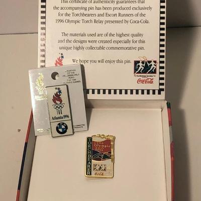 LOT 53B: 1996 Atlanta Olympics Pins - Coca-Cola Torch Bearer & BMW