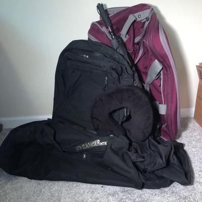 LOT 63B: Skyway & Gander Mtn Luggage, Neck Pillow & Button Activated Double Layered Umbrella