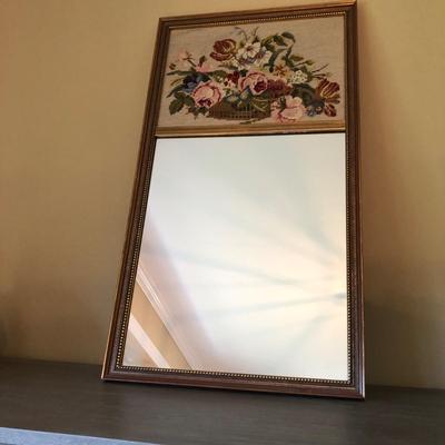 LOT 86D: Framed Floral Needlepoint w/ Mirror