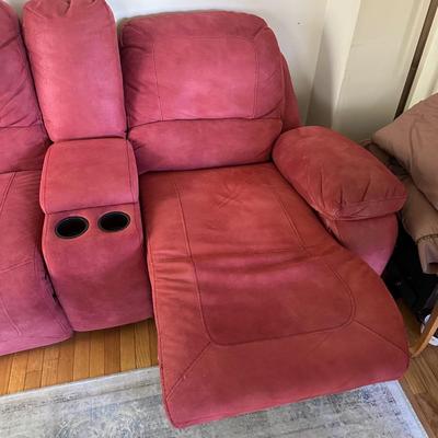 LOT 107L: Red Two Seat Electric Reclining Sofa