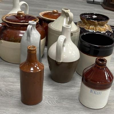 Lot of Ten Misc. Crock stoneware Pots, Sizes from 7 to 11 inches H