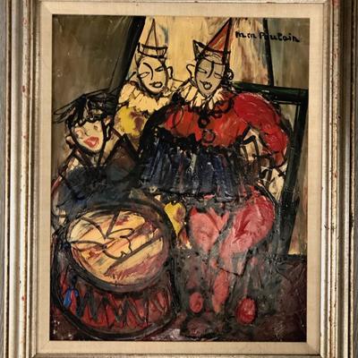 Signed Obscure signature oil painting / Clown circus images