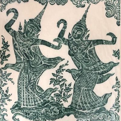 Vintage Thai Temple Rubbing Green dancers