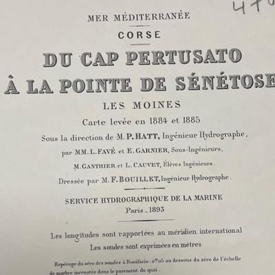 MER MEDITERRANEE / CORSE DU CAP PERTUSATO A LA POINTE DE SENETOSE LES MOINES Carte levee en 1884 et