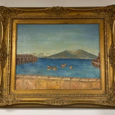 Edward Curcio? Oil painting on canvas / Mediterranean Seascape Scene
