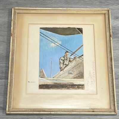 SIGNED 1945 Japanese Gouache Sail boat painting on paper