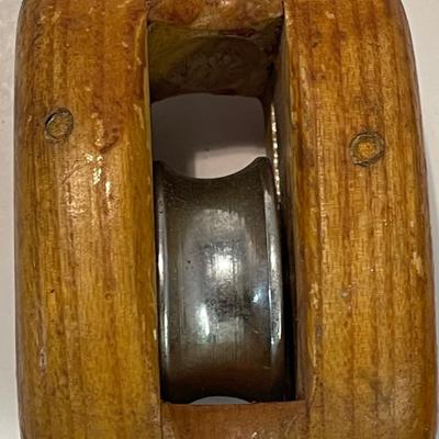 Maritime Wood Block Tackle Pulley / Marked M & B #1