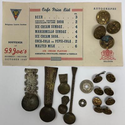 WW2 Military collectables (CafÃ© menu, Buttons, , Pins etc.)