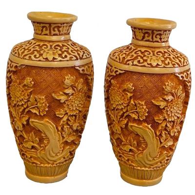 Twin Chinese Carved Asian Vase