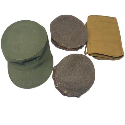 WII German Military hat, two German canteen covers and a Roll Pouch