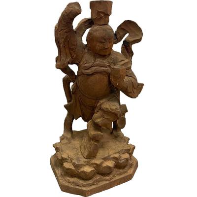 20th Century Chinese Temple Hand Carved Wood Statue
