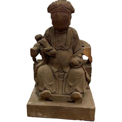 20th Century Chinese Temple Hand Carved Wood Statue #2