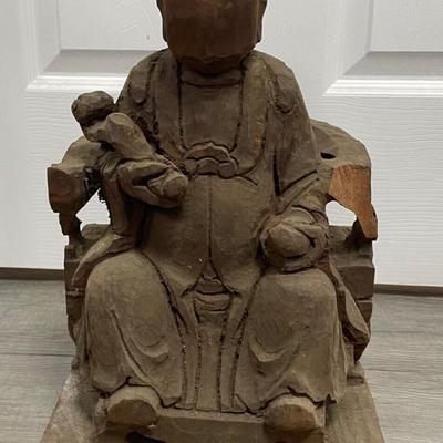 20th Century Chinese Temple Hand Carved Wood Statue #2
