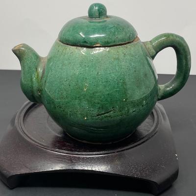 C. 1900 Antique Chinese Green tea pot W/ Lid 6 x 4