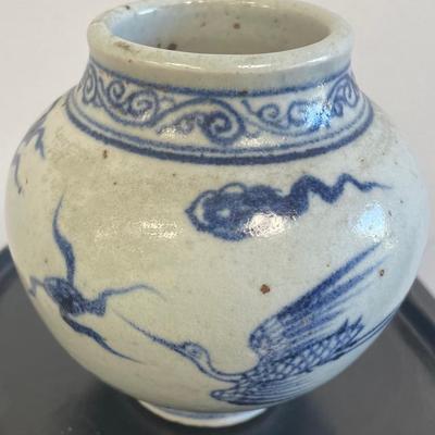 Qing Dynasty Bird Blue White Jar 4 x 4