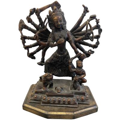 Antique Mahishasura Mardini Hindu Goddess Diety Figurine