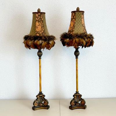 Pair (2) Feathered Table Lamps