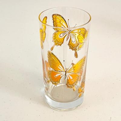 Six (6) MCM Gold Embossed Butterfly Glasses ~ Excellent