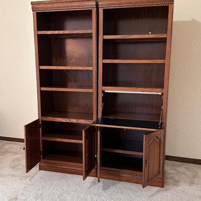 Pair (2) Lighted Laminated Bookshelves w/ Flip Top Desk