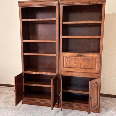 Pair (2) Lighted Laminated Bookshelves w/ Flip Top Desk