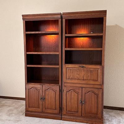 Pair (2) Lighted Laminated Bookshelves w/ Flip Top Desk