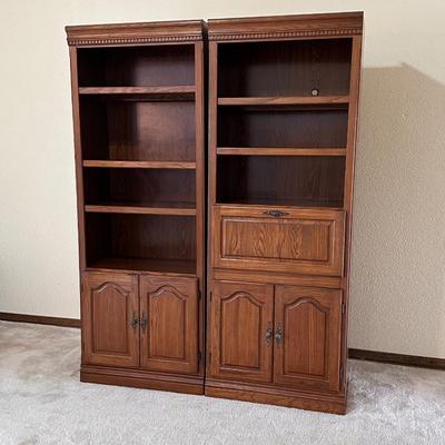 Pair (2) Lighted Laminated Bookshelves w/ Flip Top Desk
