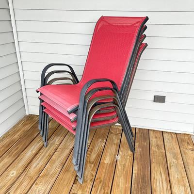 Stackable Red Sling Patio Chairs ~ Set Of Four (4) ~ *Read Details