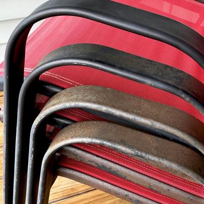 Stackable Red Sling Patio Chairs ~ Set Of Four (4) ~ *Read Details
