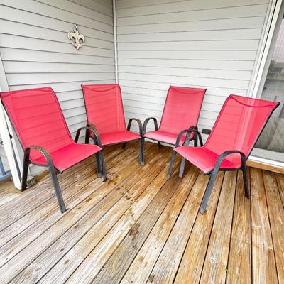 Stackable Red Sling Patio Chairs ~ Set Of Four (4) ~ *Read Details