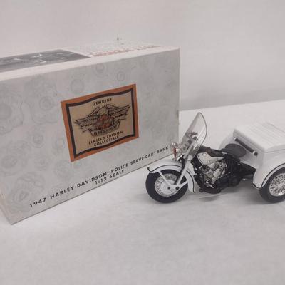 Harley-Davidson 1947 Police Servi-Car Motorcycle Die Cast Coin Bank with Box (#15)