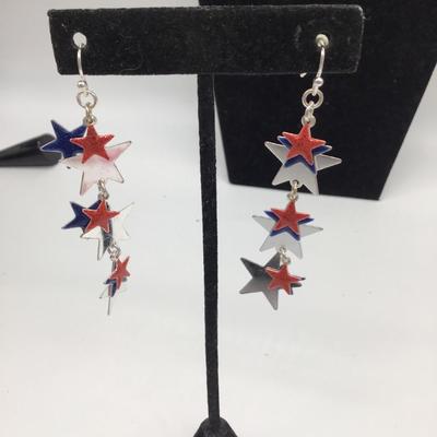 Red white and blue star Dangling Earrings