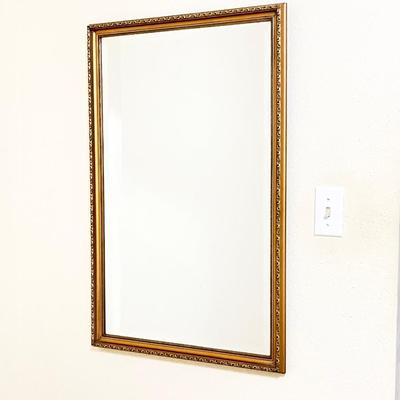 Solid Wood Gold Framed Beveled Glass Wall Mirror