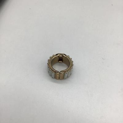 Adjustable white and gold toned ring