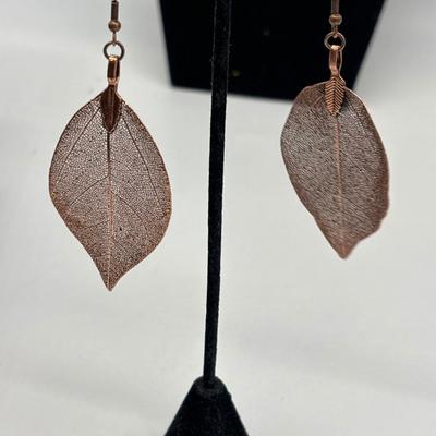 Bronze toned fashion leaf earrings