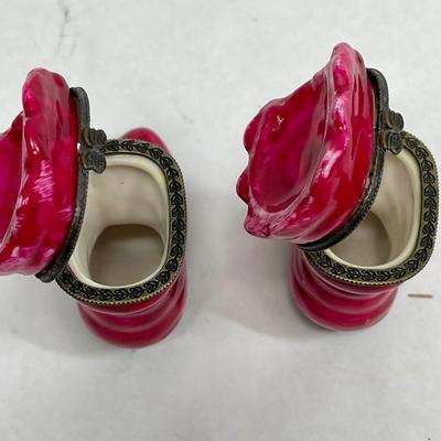 Vintage Pair of Hot Pink Trinket Boxes in the shape of Victorian Style Boots