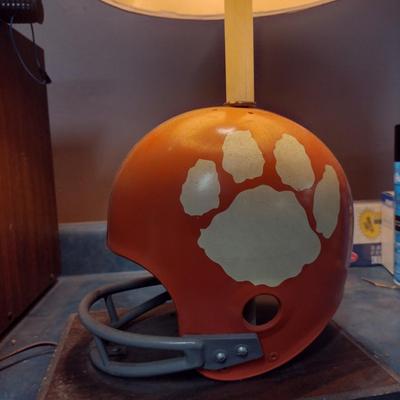 Clemson Tigers Helmet Lamp on Wooden Base