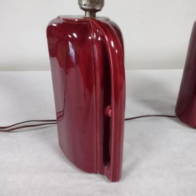 Pair of Glazed Ceramic Lamps with Shades