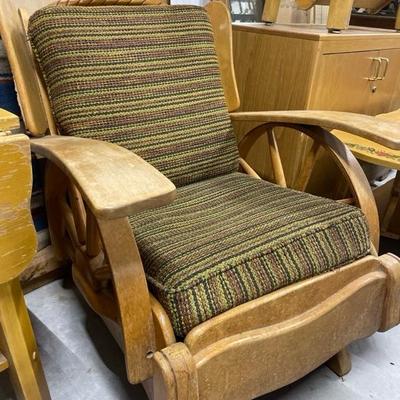 5 Piece 1950s Vintage Maple Wagon Wheel Western Ranch Lounge Chair & Platform Rocker