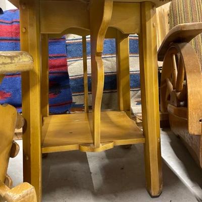 5 Piece 1950s Vintage Maple Wagon Wheel Western Ranch Lounge Chair & Platform Rocker