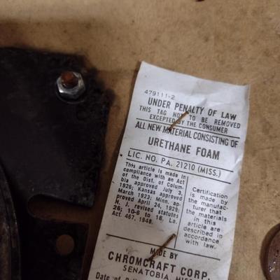 Vintage Mid-Century Laminate Wood Grain Finish Table with Four Rolling Chairs