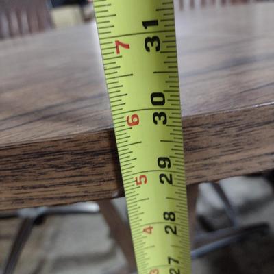 Vintage Mid-Century Laminate Wood Grain Finish Table with Four Rolling Chairs