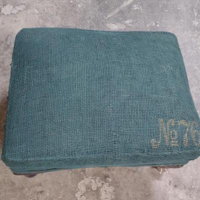 Vintage Hassock with Burlap Style Covering