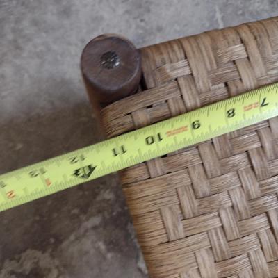 Wooden Frame Foot Stool with Woven Splint Wood Top