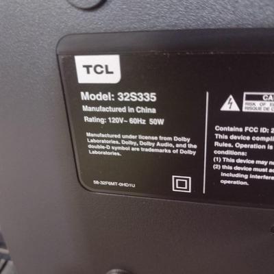 TCL Roku TV Flat Screen Television- Approx 31"- Item is in Working Condition- Model 32S335