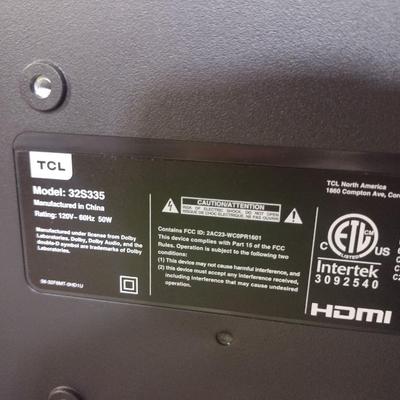 TCL Roku TV Flat Screen Television- Approx 31"- Item is in Working Condition- Model 32S335